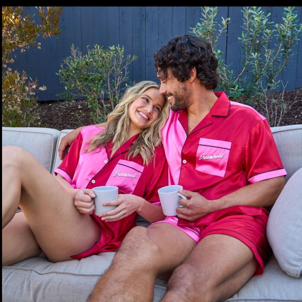 Chubbies Satin Dreamboat Pajama Short‎ Sleeve Shirt Red Pink XL